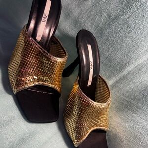 Zara Metallic Gold and Black Heels